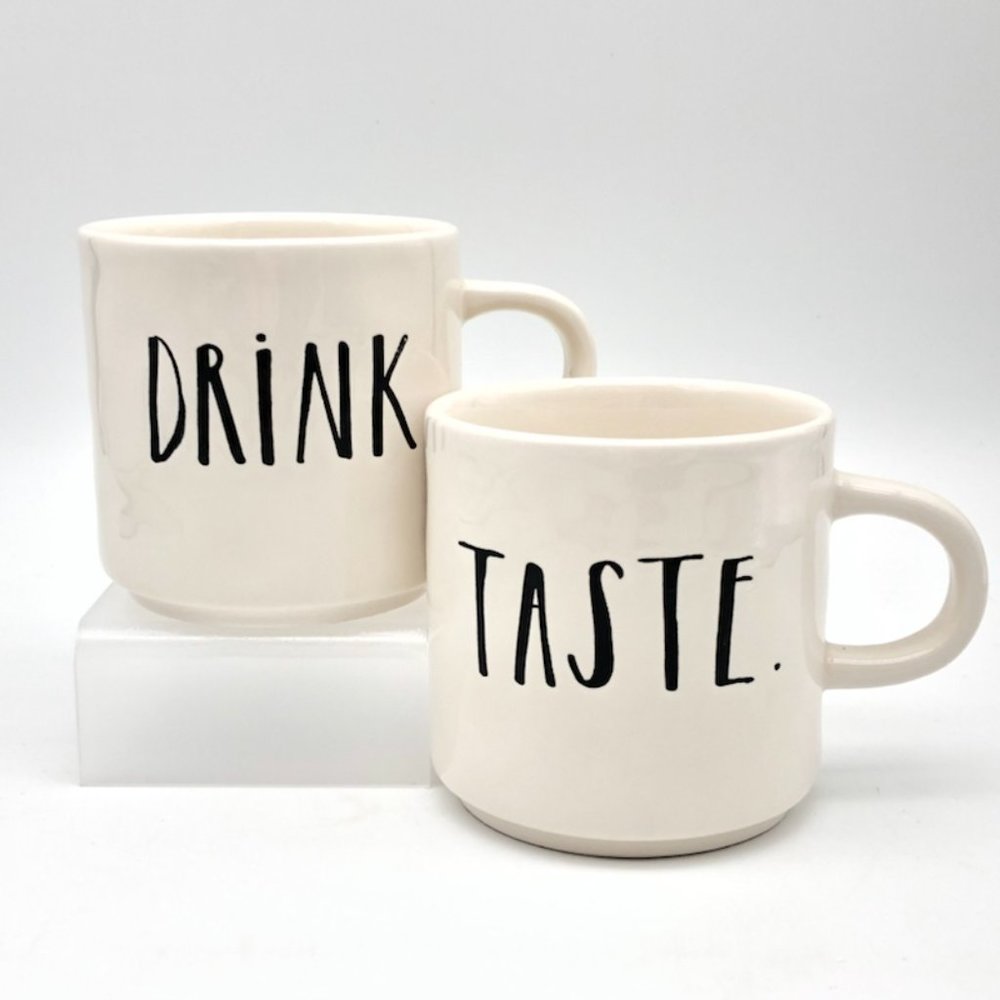 Rae Dunn DRINK/TASTE Mugs Set of 2 NWT/NIB